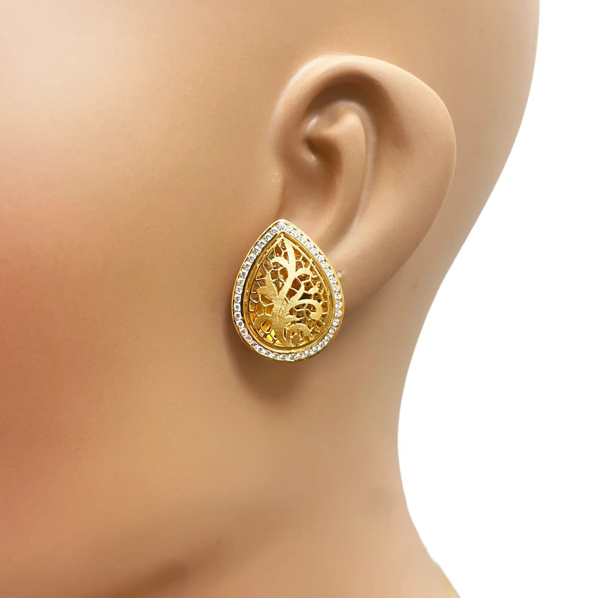 22ct Yellow Gold Teardrop Floral Dome Halo Pendant and Teardrop Earrings Set 