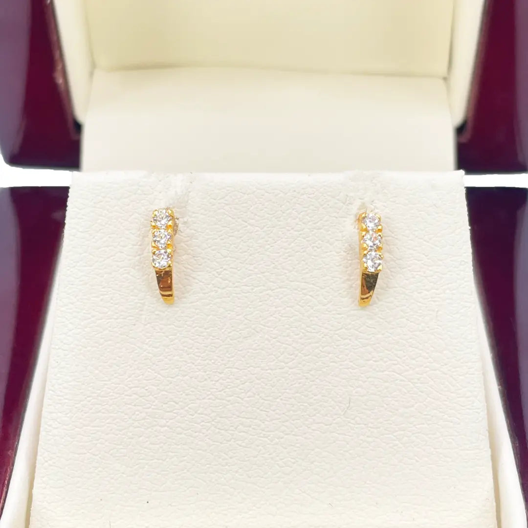 22ct Yellow Gold Three Stone Half Hoop Earrings 8mm 