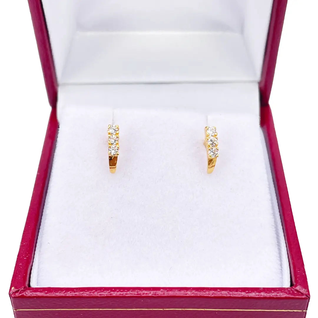 22ct Yellow Gold Three Stone Half Hoop Earrings 8mm 