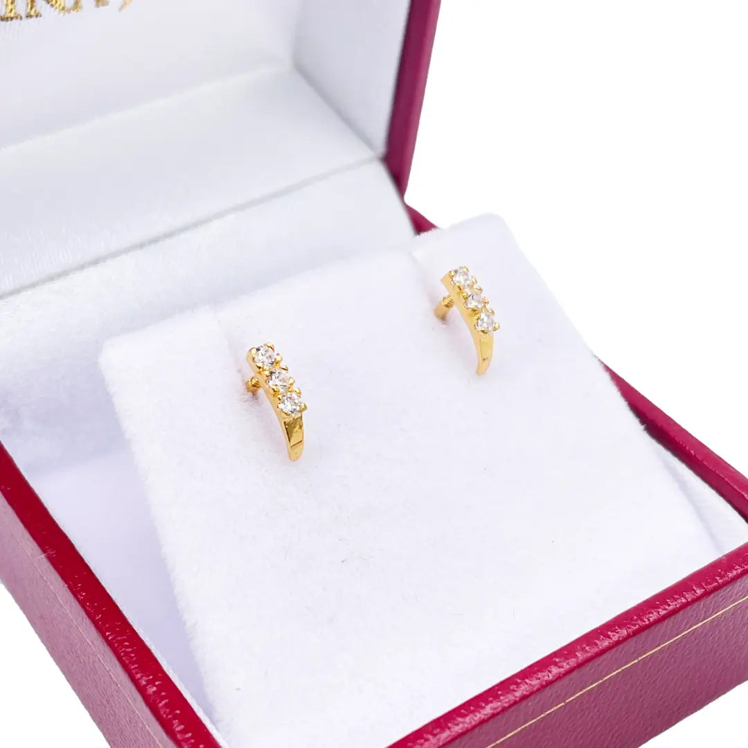 22ct Yellow Gold Three Stone Half Hoop Earrings 8mm 