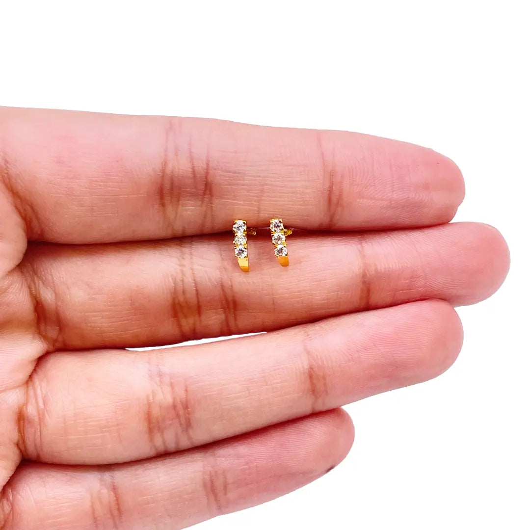 22ct Yellow Gold Three Stone Half Hoop Earrings 8mm 