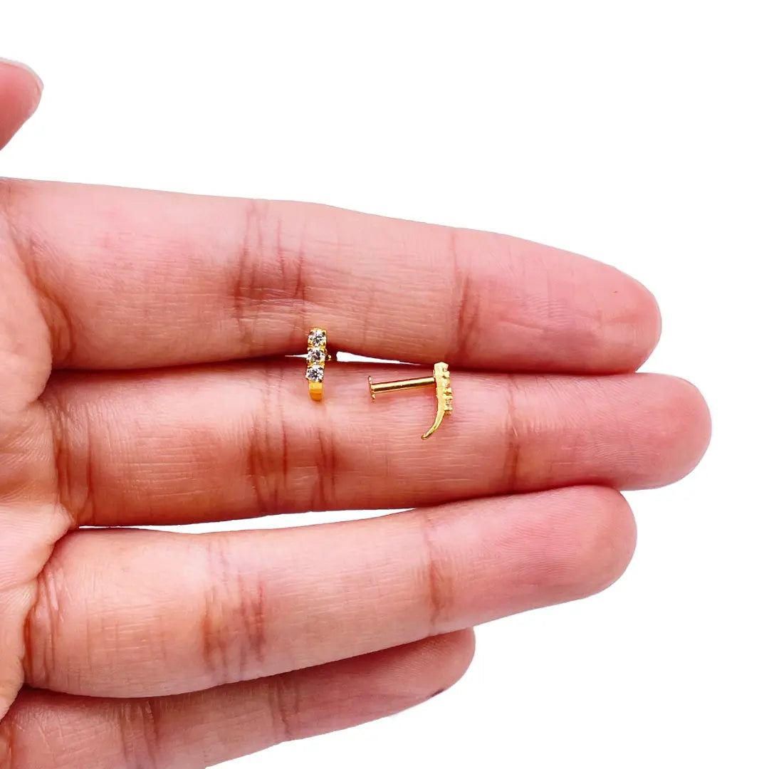 22ct Yellow Gold Three Stone Half Hoop Earrings 8mm 