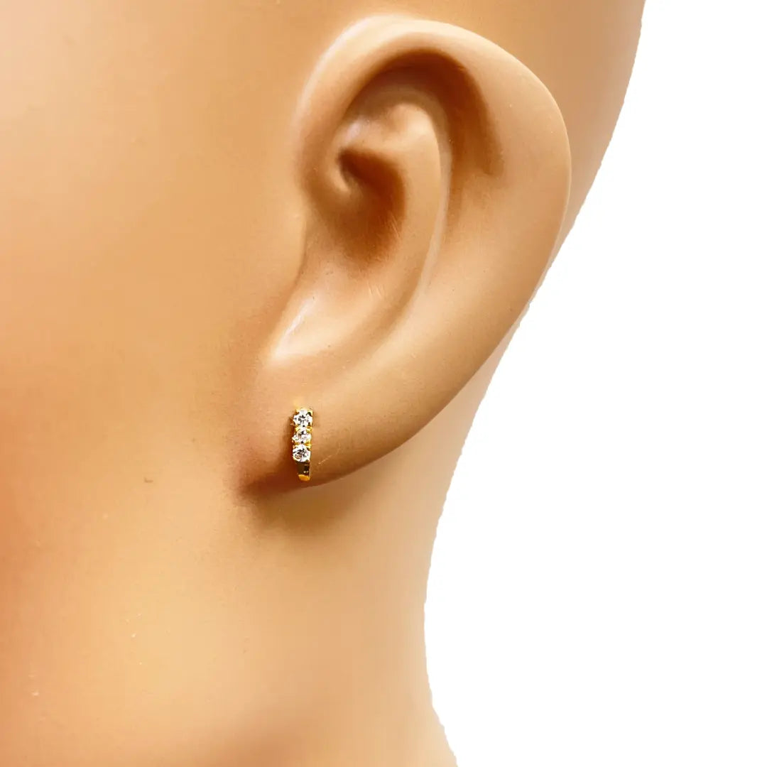 22ct Yellow Gold Three Stone Half Hoop Earrings 8mm 