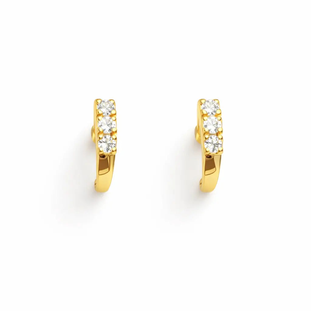 22ct Yellow Gold Three Stone Half Hoop Earrings 8mm  Gold earring