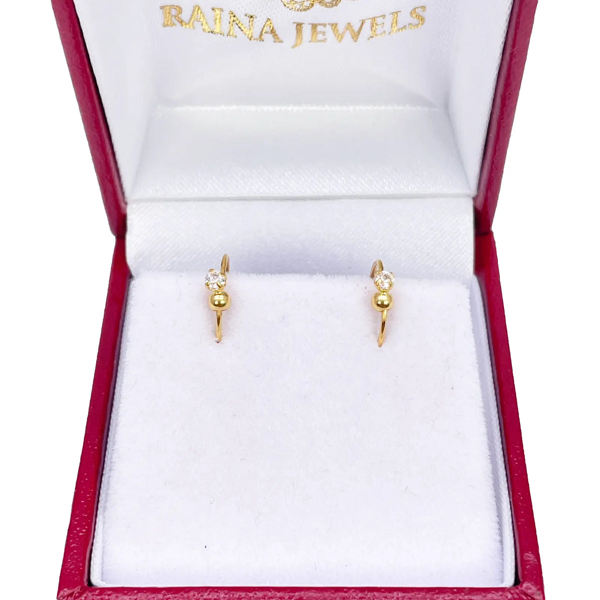 22ct Yellow Gold Tiny Sparkly Cubic Zirconia Hoop Huggie Children's Earrings 8.8 Diameter 