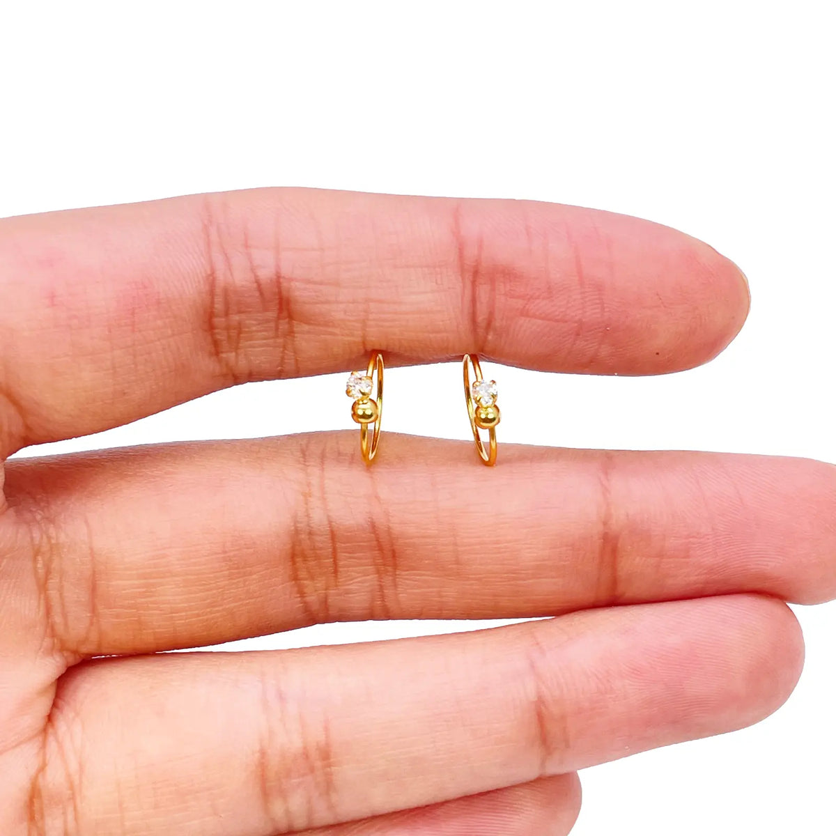 22ct Yellow Gold Tiny Sparkly Cubic Zirconia Hoop Huggie Children's Earrings 8.8 Diameter 