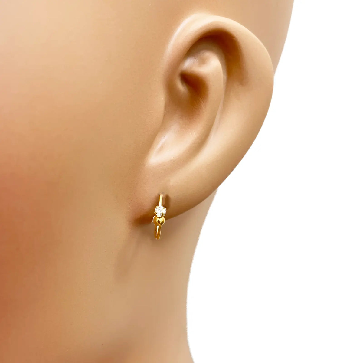 22ct Yellow Gold Tiny Sparkly Cubic Zirconia Hoop Huggie Children's Earrings 8.8 Diameter 