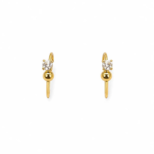 22ct Yellow Gold Tiny Sparkly Cubic Zirconia Hoop Huggie Children's Earrings 8.8 Diameter  Children's gold earring