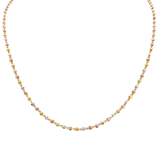 22ct Yellow Gold Tri-Colour Diamond Cut Ball Beaded Necklace 18 Inches 2.3 Width 