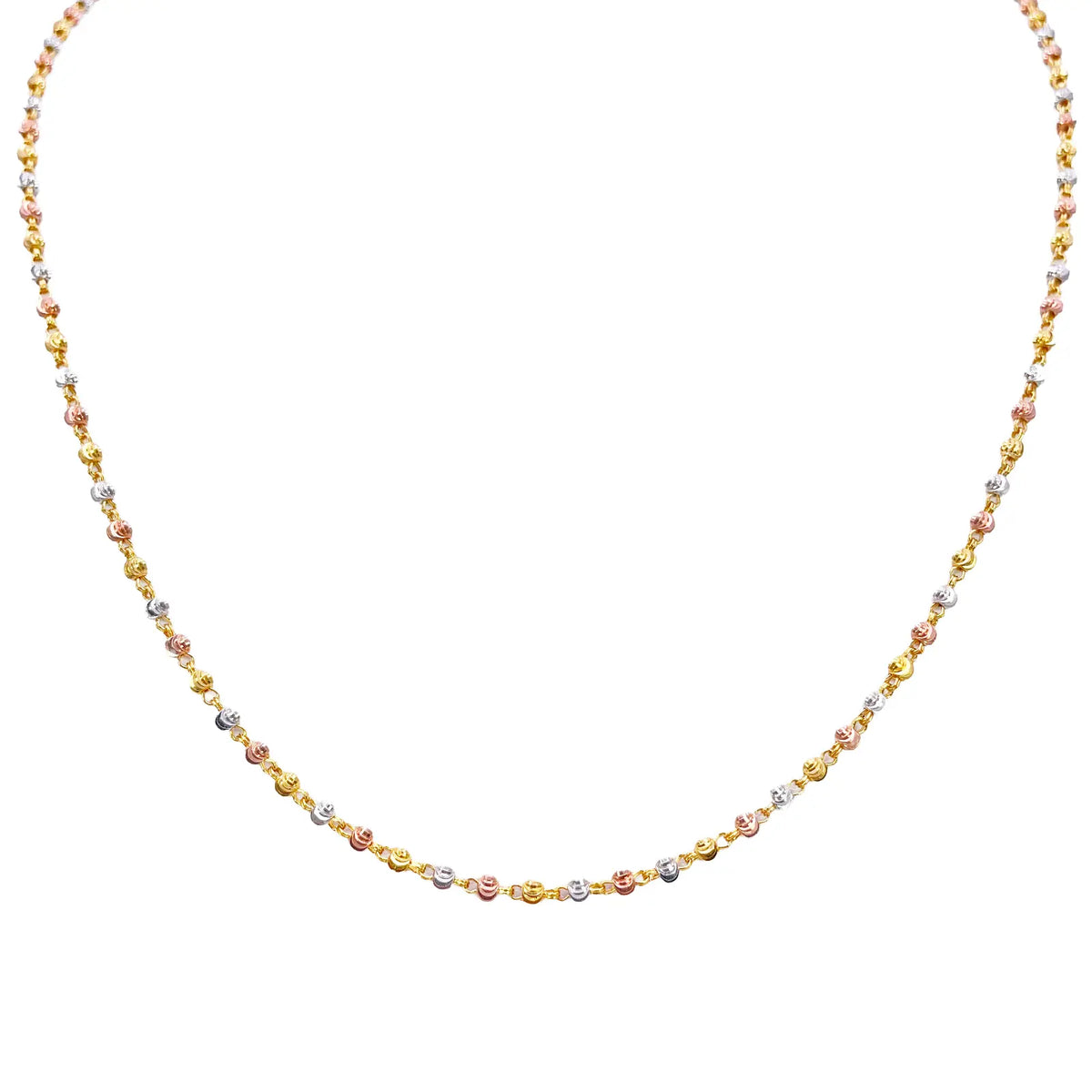 22ct Yellow Gold Tri-Colour Diamond Cut Ball Beaded Necklace 22 Inches 2.3 Width 