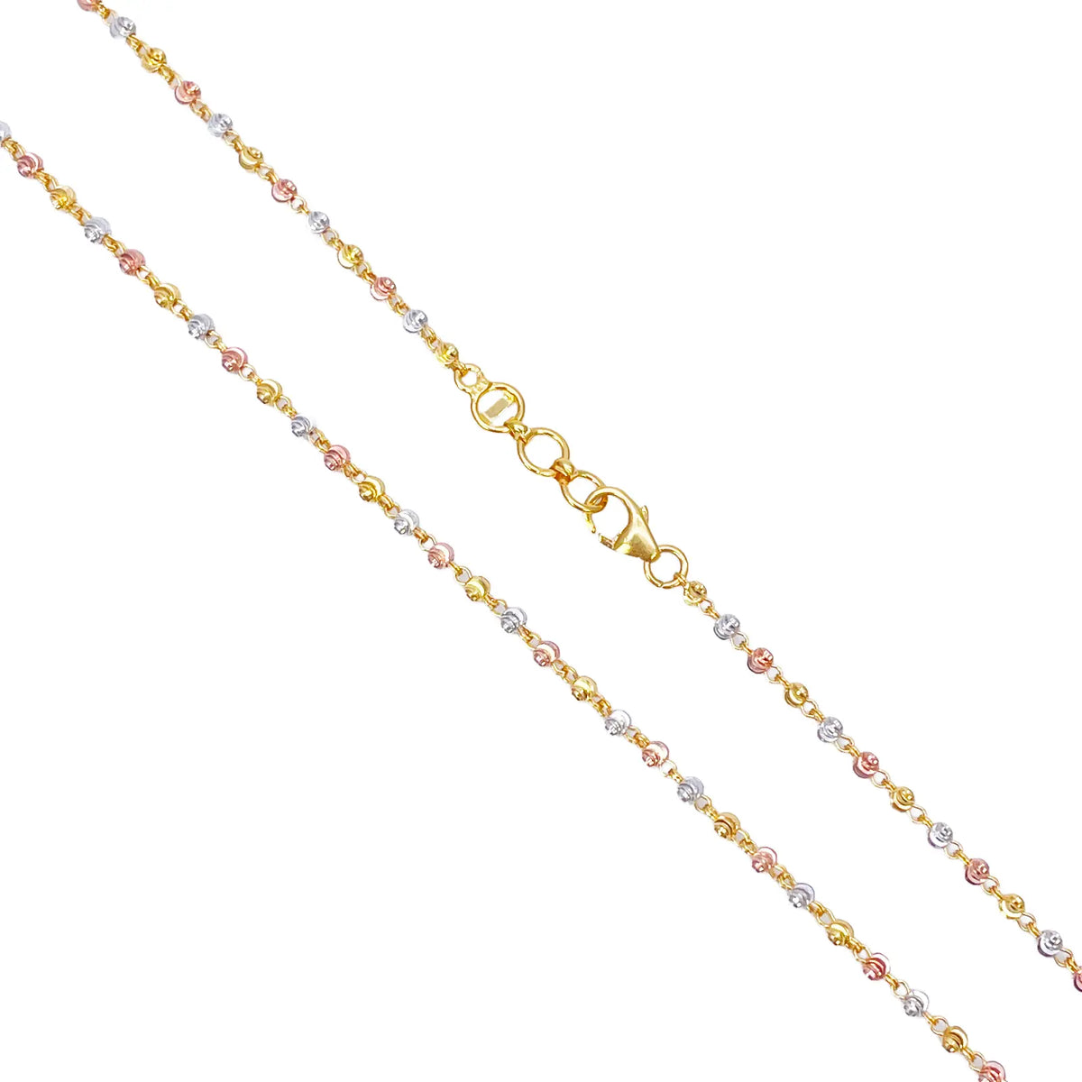 22ct Yellow Gold Tri-Colour Diamond Cut Ball Beaded Necklace 22 Inches 2.3 Width 