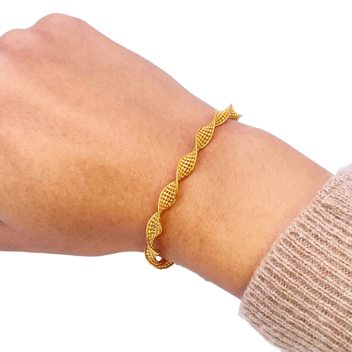 22ct Yellow Gold Twisted Mesh Bracelet 7 inches 5.2mm width 