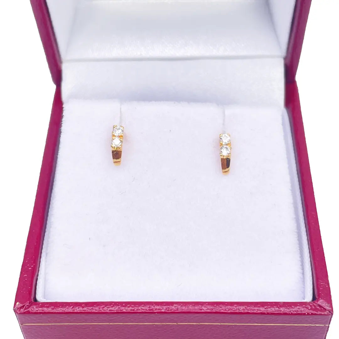 22ct Yellow Gold Two Stone Cubic Zirconia Half Hoop Childrens Earrings 6mm 