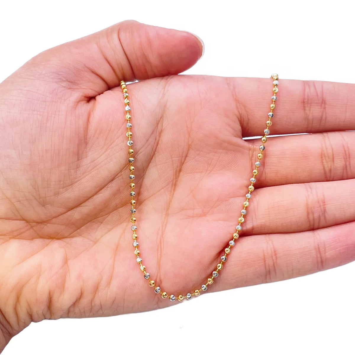 22ct Yellow Gold Two-Tone Diamond-Cut Ball Beaded Chain Necklace 1.9mm  Gold Necklcae