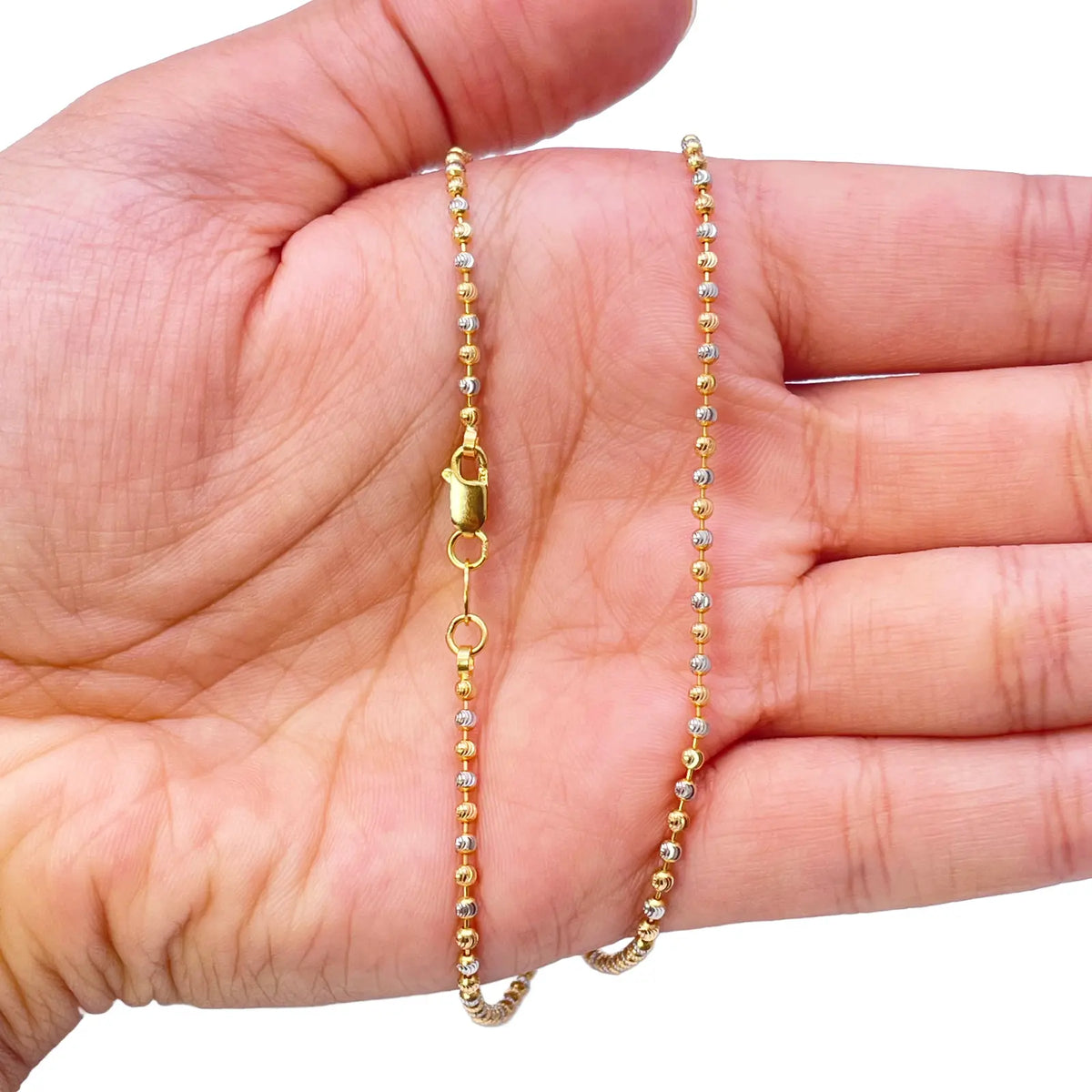 22ct Yellow Gold Two-Tone Diamond-Cut Ball Beaded Chain Necklace 1.9mm  Gold Necklcae