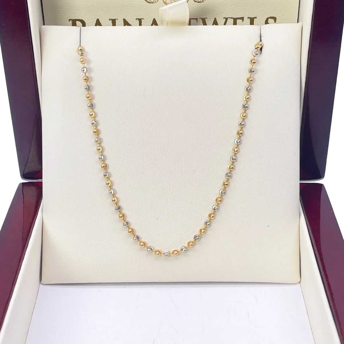 22ct Yellow Gold Two-Tone Diamond-Cut Ball Beaded Chain Necklace 1.9mm  Gold Necklcae