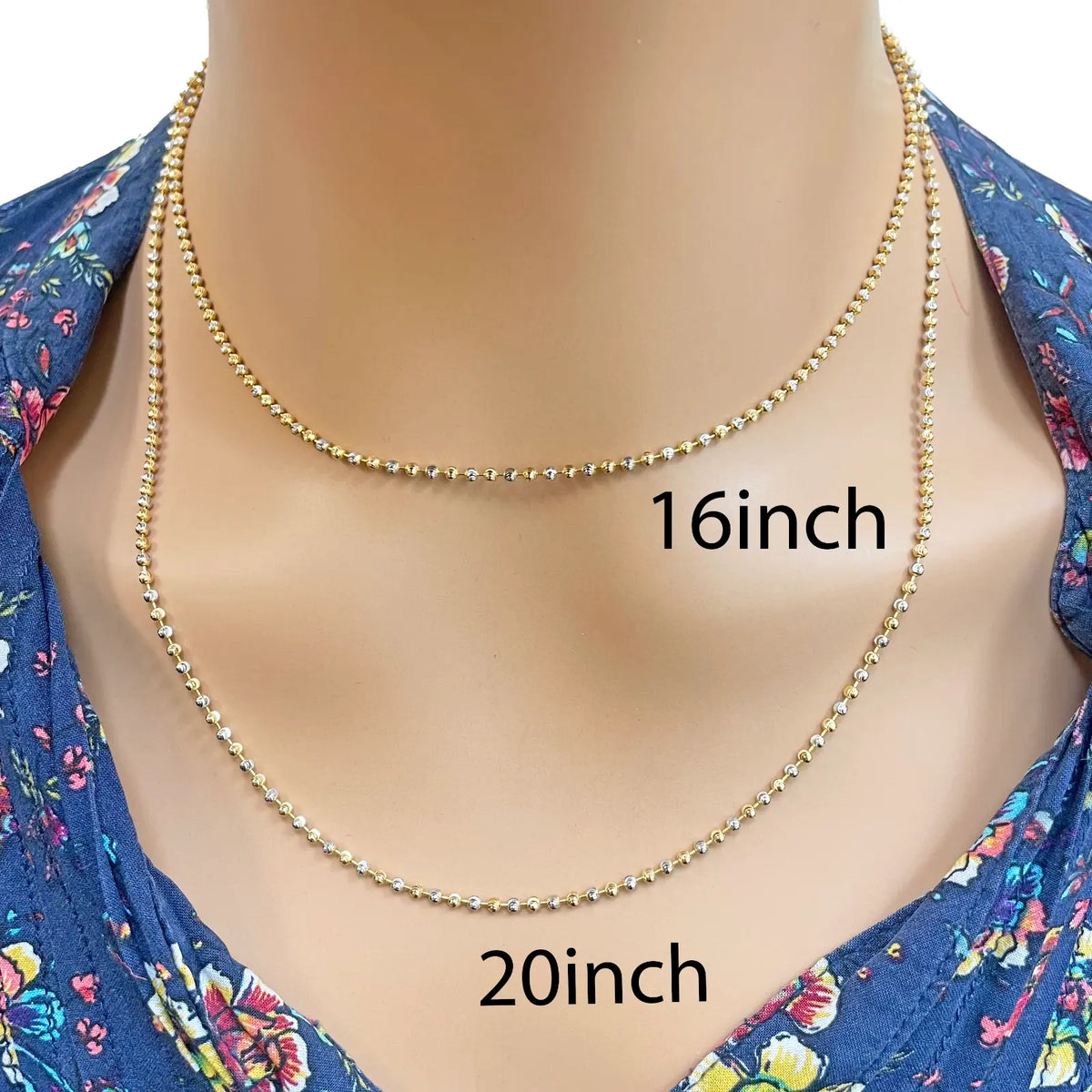 22ct Yellow Gold Two-Tone Diamond-Cut Ball Beaded Chain Necklace 1.9mm  Gold Necklcae