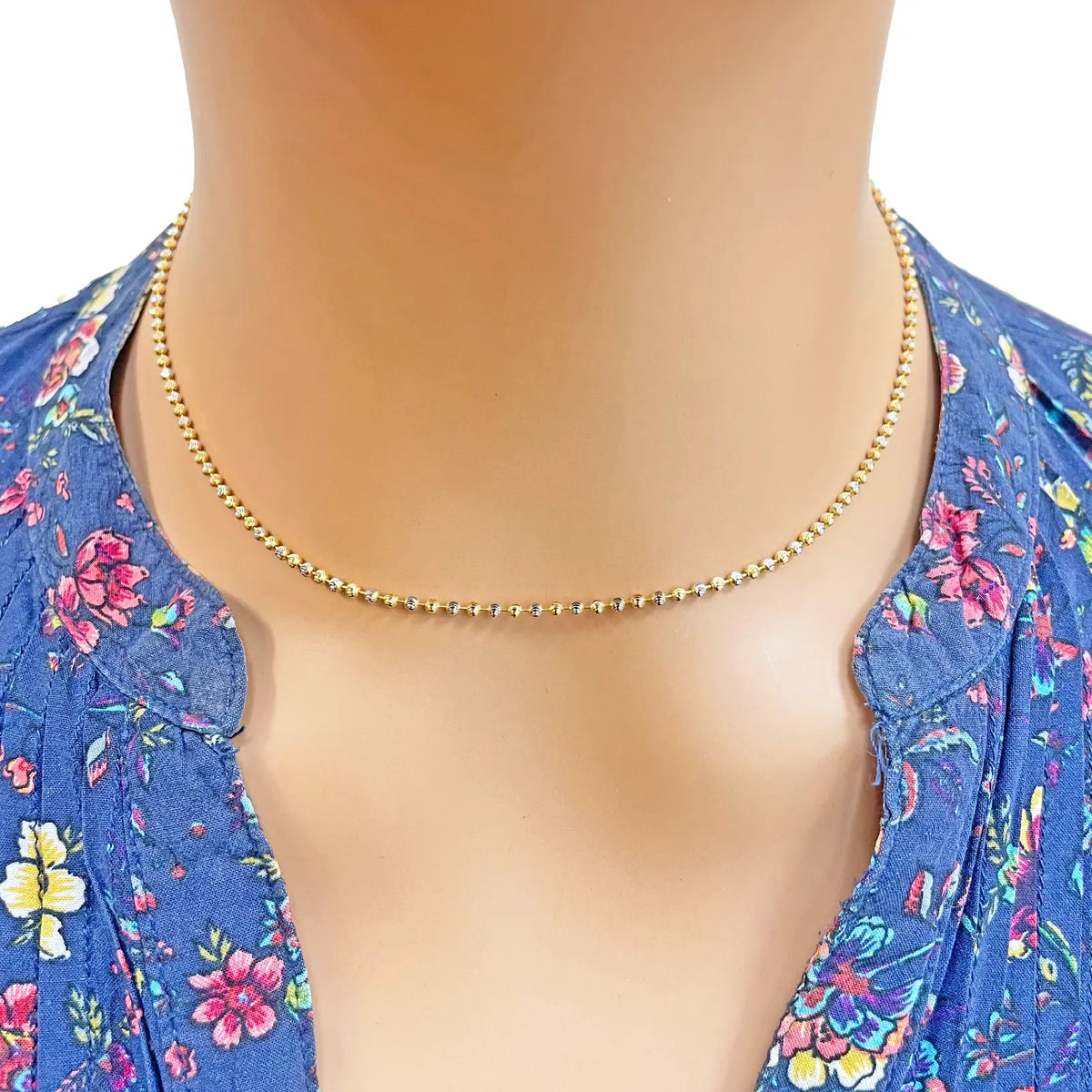 22ct Yellow Gold Two-Tone Diamond-Cut Ball Beaded Chain Necklace 1.9mm  Gold Necklcae