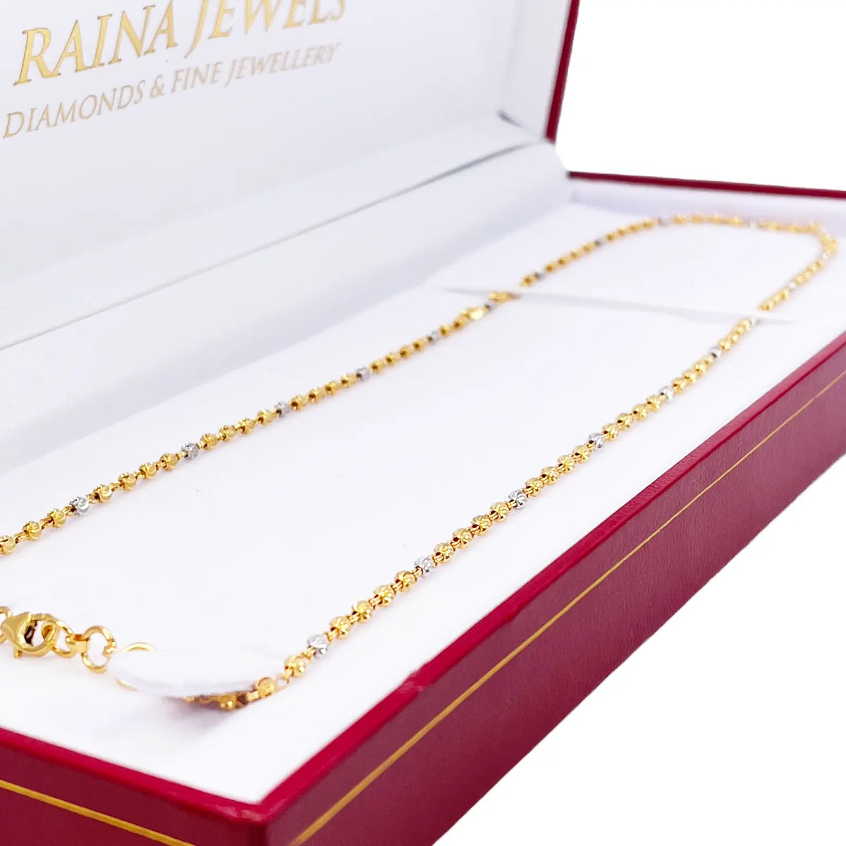 22ct Yellow Gold Two-Tone Diamond Cut Ball Beaded Necklace 18 Inches 2.3 Width 
