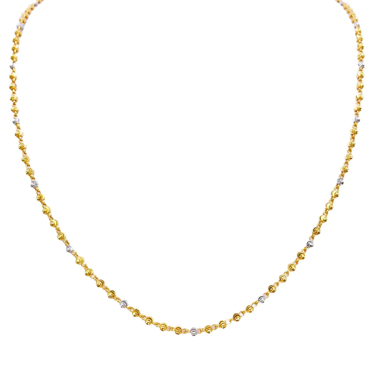 22ct Yellow Gold Two-Tone Diamond Cut Ball Beaded Necklace 18 Inches 2.3 Width 