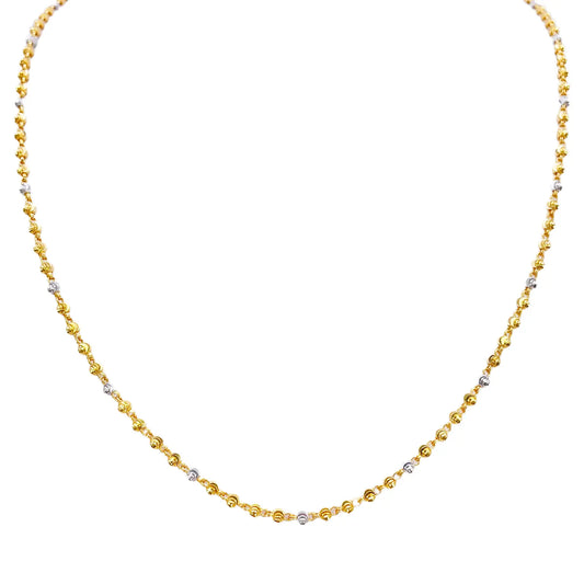 22ct Yellow Gold Two-Tone Diamond Cut Ball Beaded Necklace 18 Inches 2.3 Width 