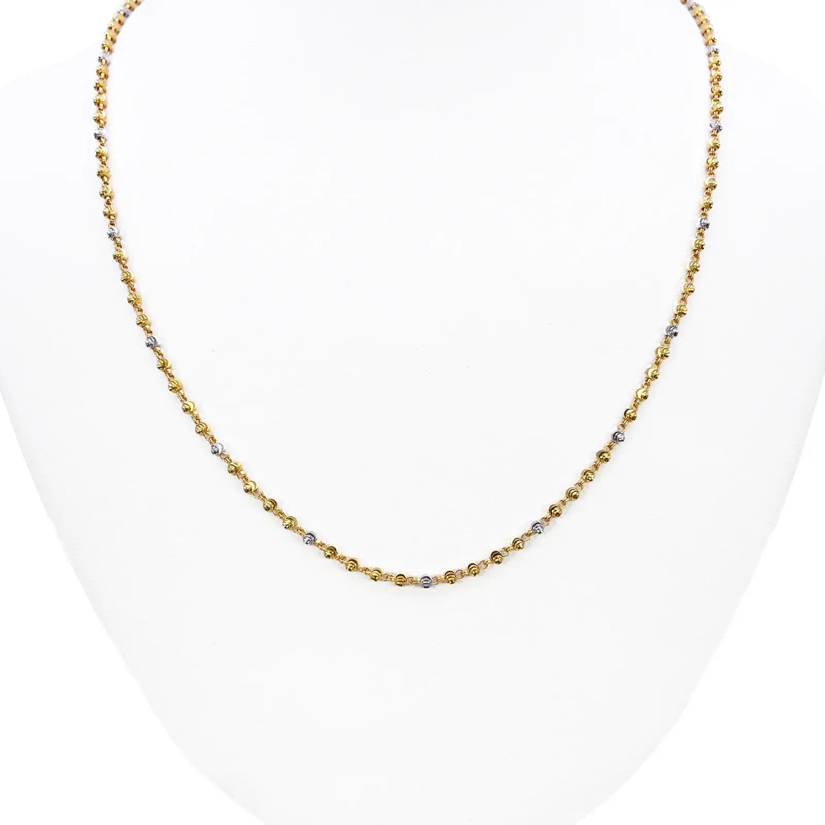 22ct Yellow Gold Two-Tone Diamond Cut Ball Beaded Necklace 18 Inches 2.3 Width 