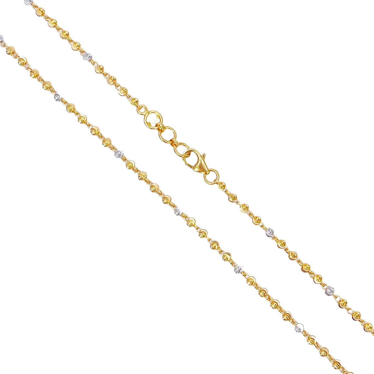 22ct Yellow Gold Two-Tone Diamond Cut Ball Beaded Necklace 18 Inches 2.3 Width 