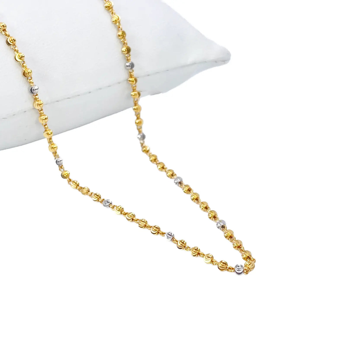 22ct Yellow Gold Two-Tone Diamond Cut Ball Beaded Necklace 18 Inches 2.3 Width 