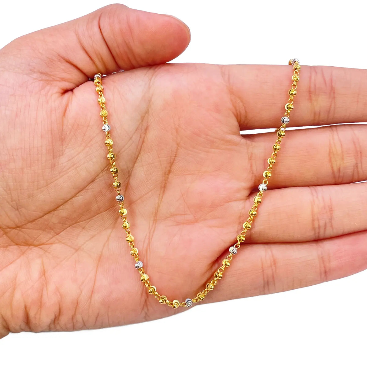 22ct Yellow Gold Two-Tone Diamond Cut Ball Beaded Necklace 18 Inches 2.3 Width 