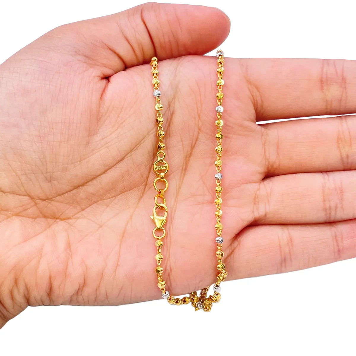 22ct Yellow Gold Two-Tone Diamond Cut Ball Beaded Necklace 18 Inches 2.3 Width 