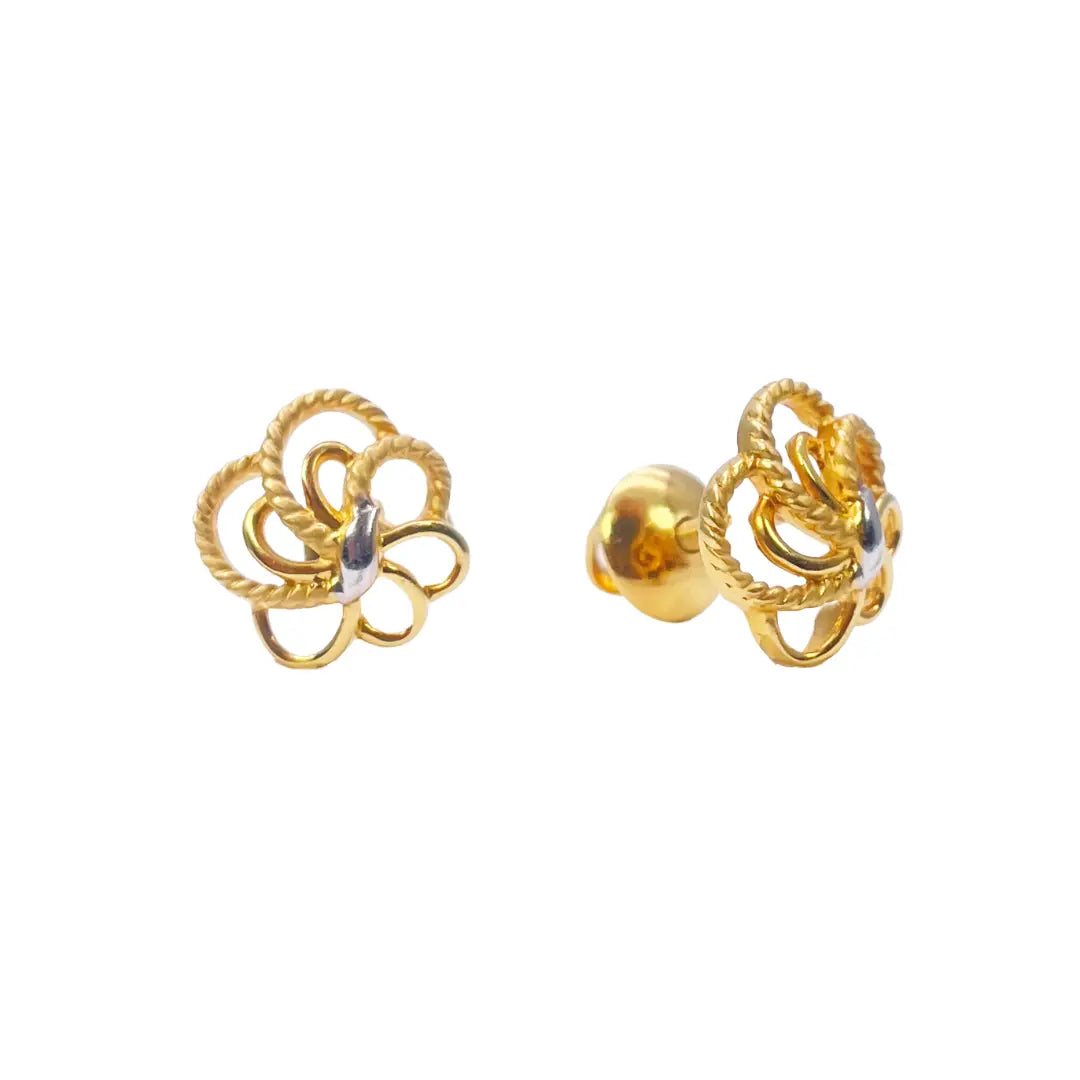 22ct Yellow Gold Two-Tone Floral Textured Design Ladies Stud Earrings 9.7mm  Gold earring