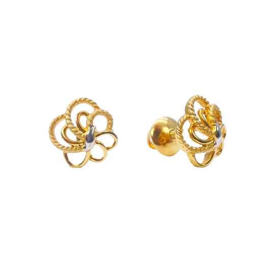 22ct Yellow Gold Two-Tone Floral Textured Design Ladies Stud Earrings 9.7mm  Gold earring