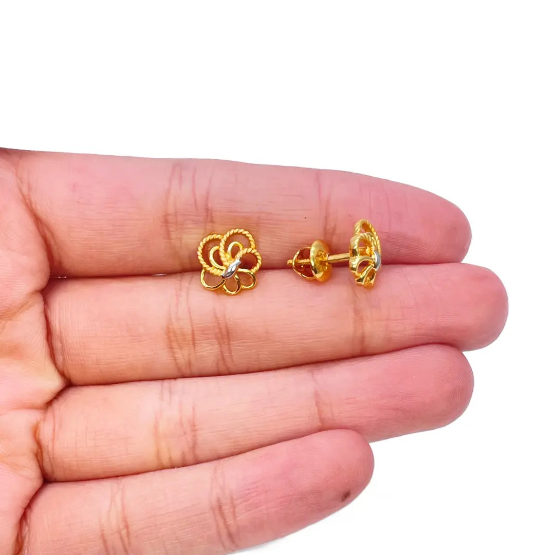 22ct Yellow Gold Two-Tone Floral Textured Design Ladies Stud Earrings 9.7mm  Gold earring