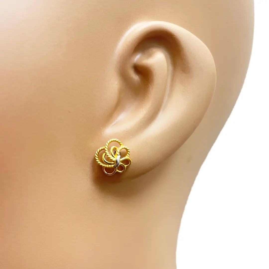 22ct Yellow Gold Two-Tone Floral Textured Design Ladies Stud Earrings 9.7mm  Gold earring