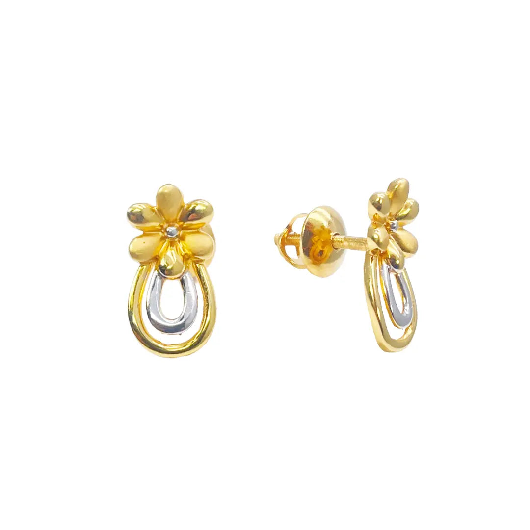 22ct Yellow Gold Two-Tone Flower & Pineapple Design Ladies Stud Earrings  Gold earring