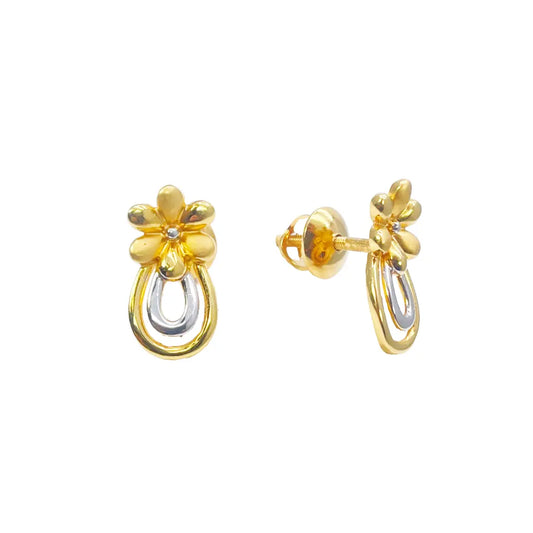 22ct Yellow Gold Two-Tone Flower & Pineapple Design Ladies Stud Earrings  Gold earring