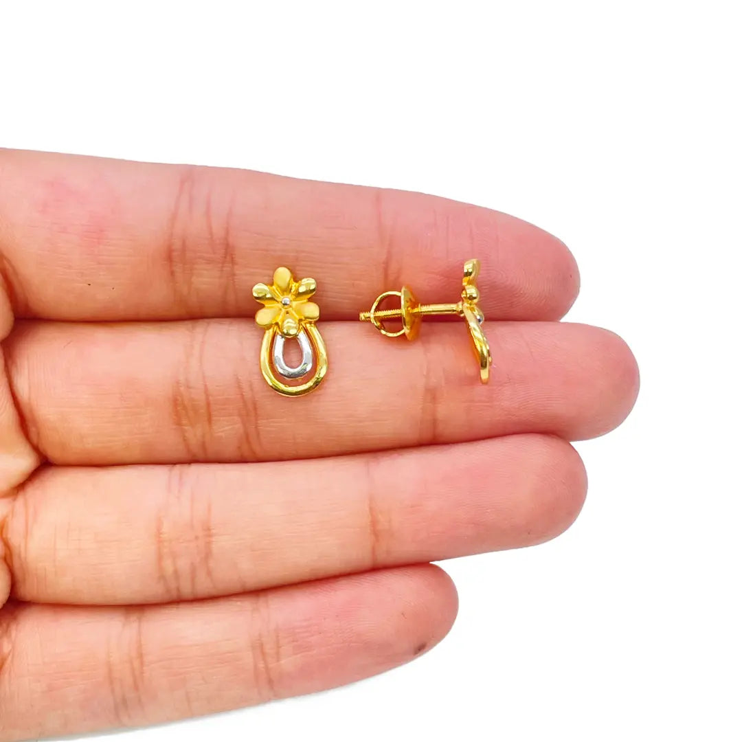 22ct Yellow Gold Two-Tone Flower & Pineapple Design Ladies Stud Earrings  Gold earring