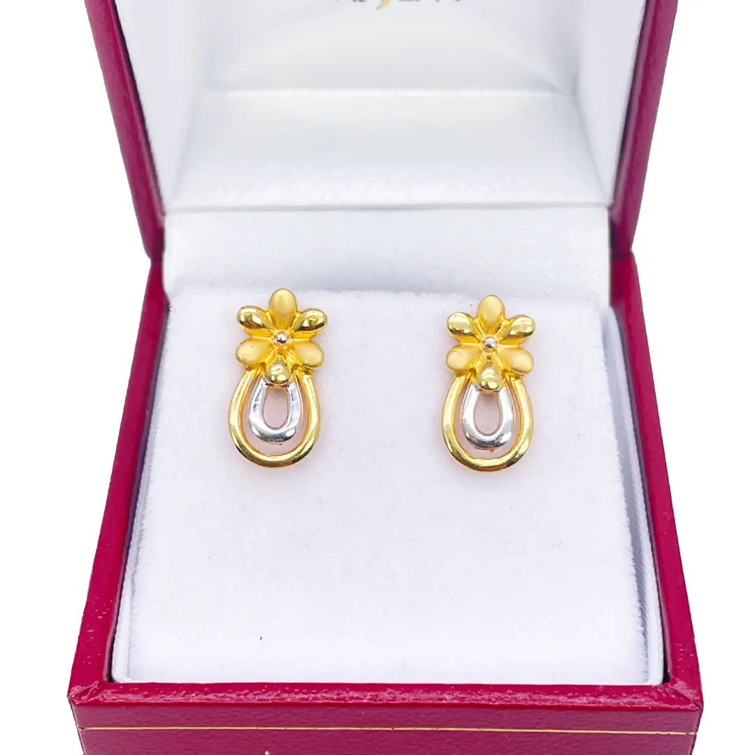 22ct Yellow Gold Two-Tone Flower & Pineapple Design Ladies Stud Earrings  Gold earring