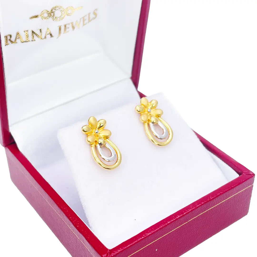 22ct Yellow Gold Two-Tone Flower & Pineapple Design Ladies Stud Earrings  Gold earring