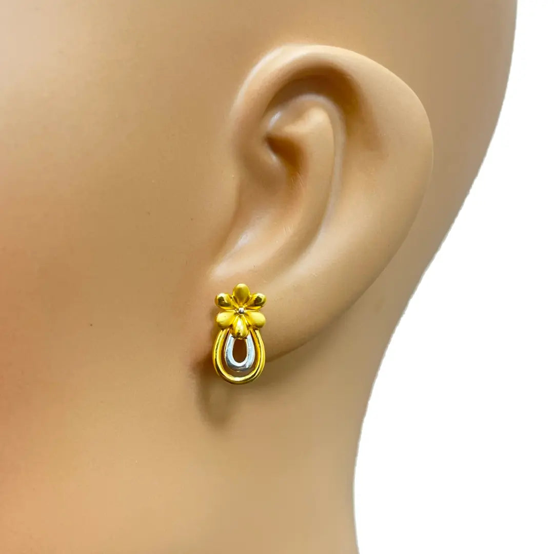 22ct Yellow Gold Two-Tone Flower & Pineapple Design Ladies Stud Earrings  Gold earring