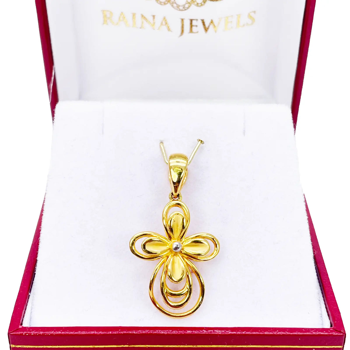 22ct Yellow Gold Two-Tone High Polished and Matt Floral Pendant (34x18mm) 