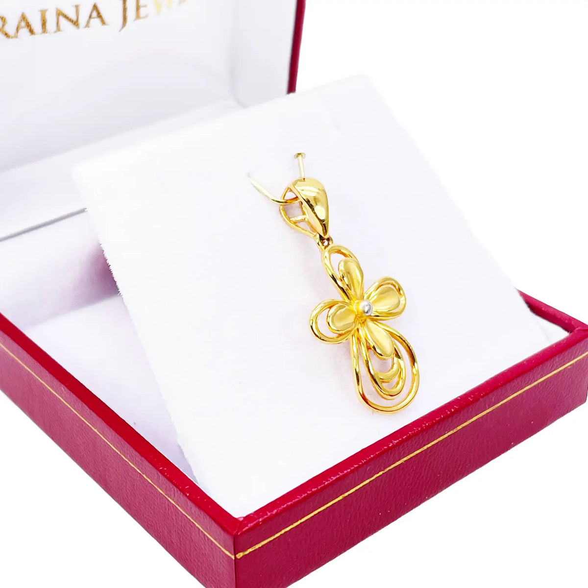 22ct Yellow Gold Two-Tone High Polished and Matt Floral Pendant (34x18mm) 
