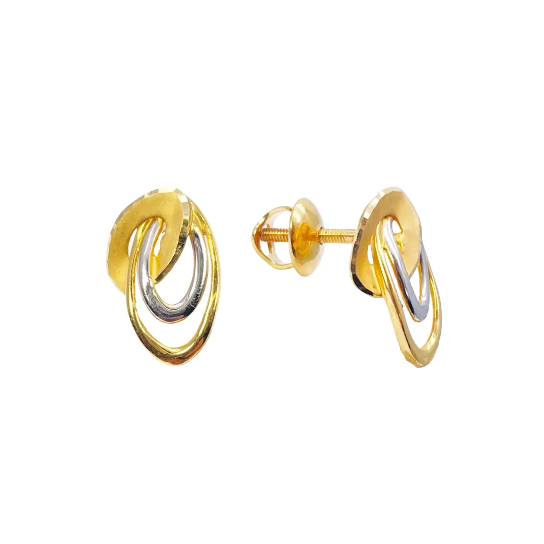 22ct Yellow Gold Two-Tone Oval Design Stud Earrings 14mm Length  Gold earring