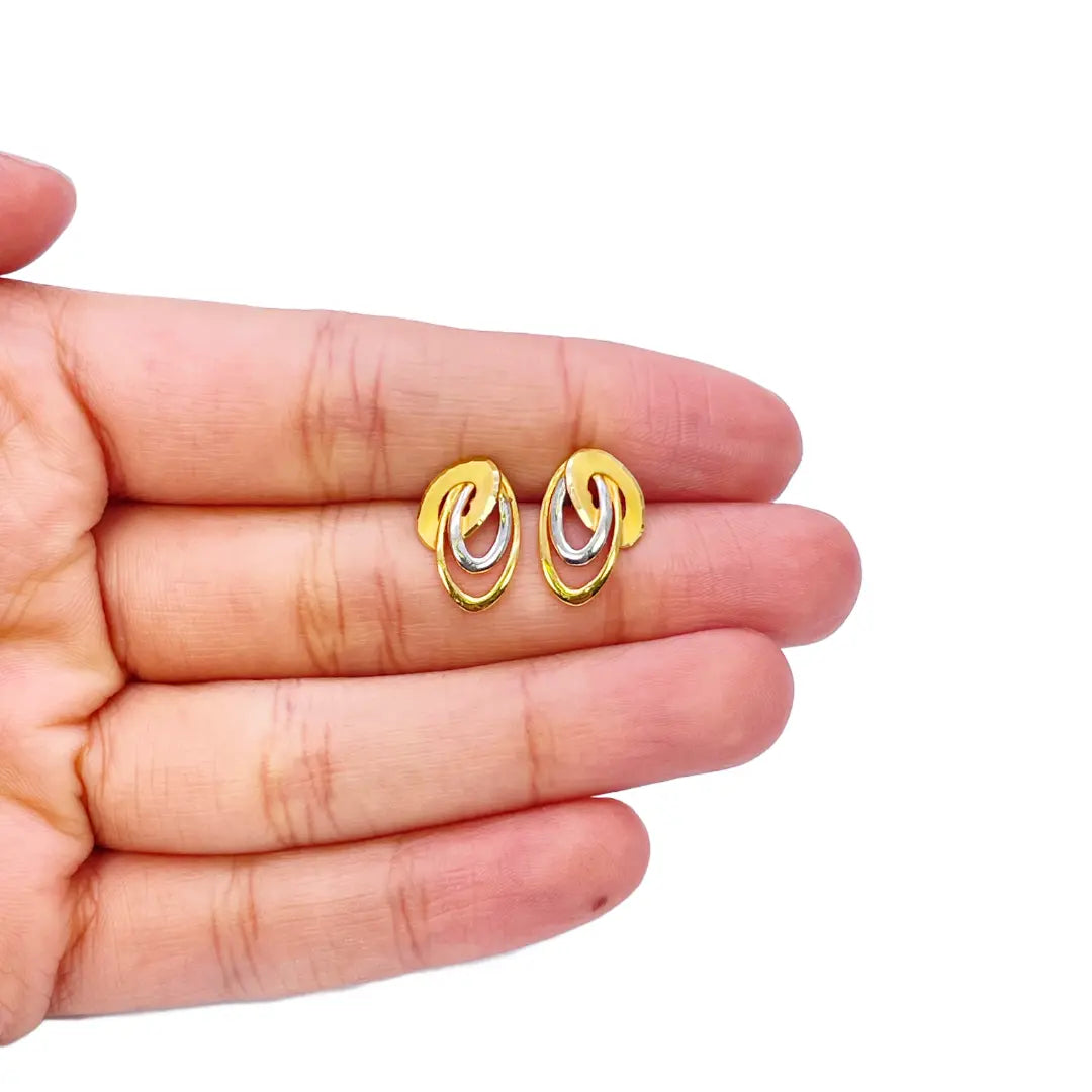 22ct Yellow Gold Two-Tone Oval Design Stud Earrings 14mm Length  Gold earring