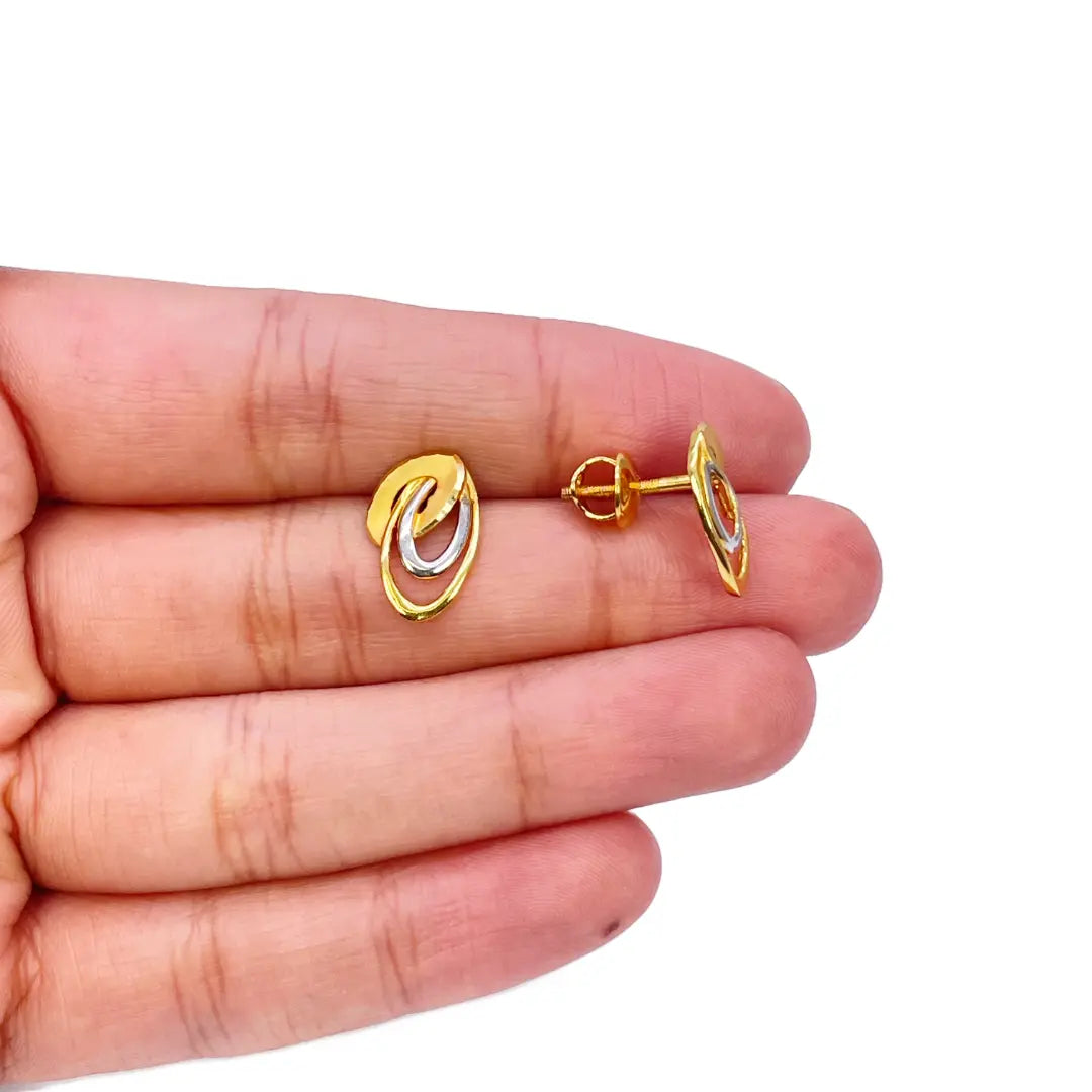 22ct Yellow Gold Two-Tone Oval Design Stud Earrings 14mm Length  Gold earring