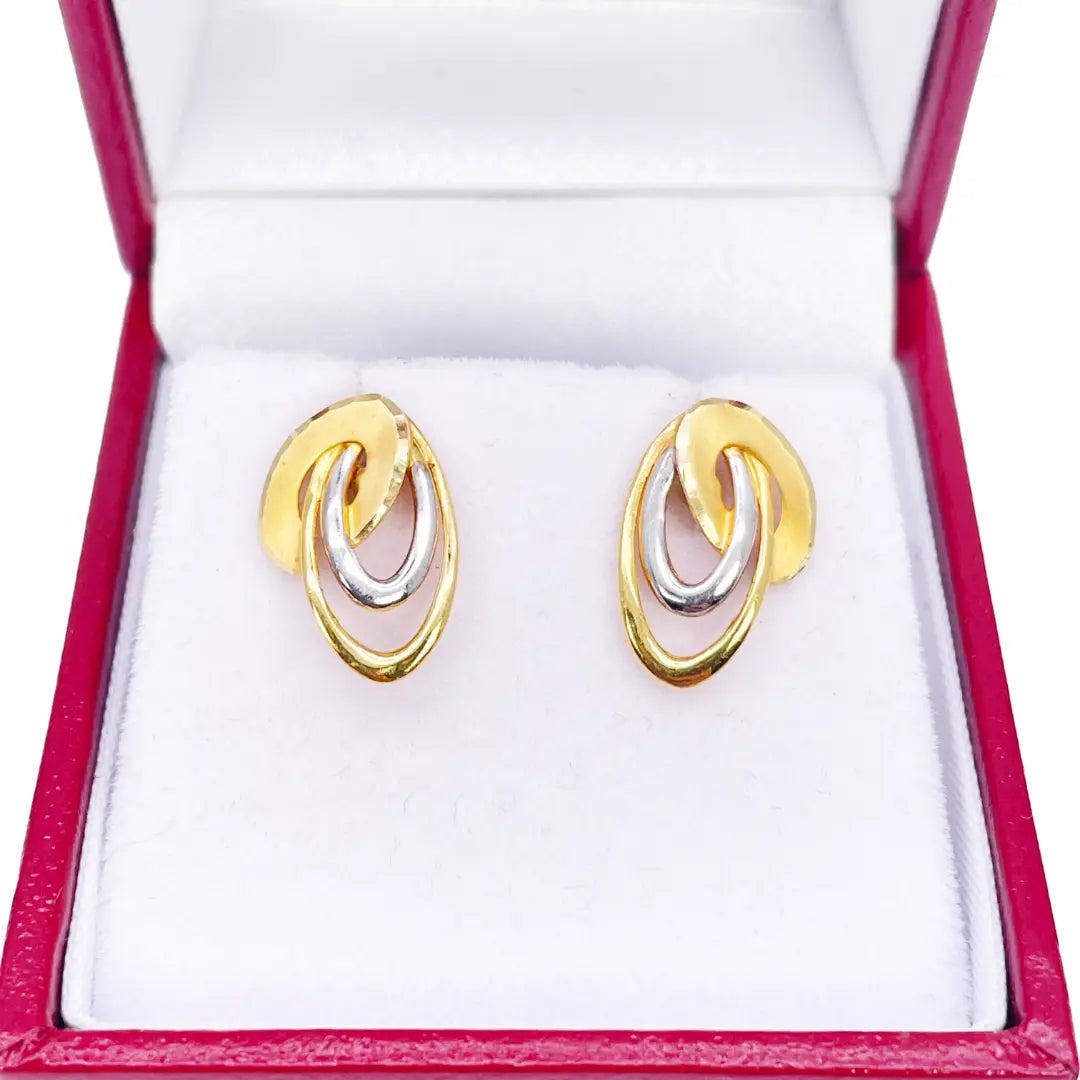22ct Yellow Gold Two-Tone Oval Design Stud Earrings 14mm Length  Gold earring