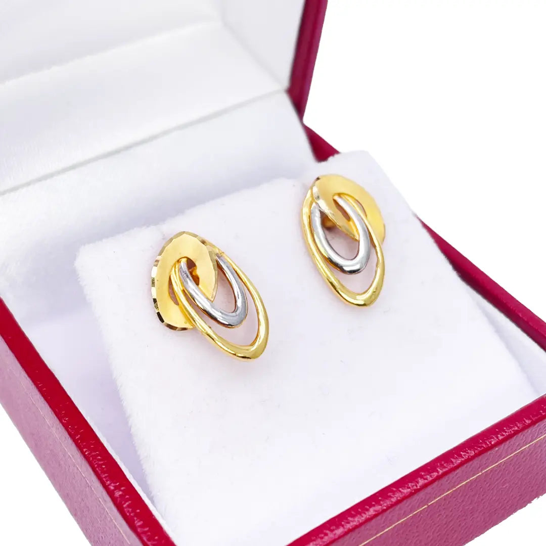 22ct Yellow Gold Two-Tone Oval Design Stud Earrings 14mm Length  Gold earring