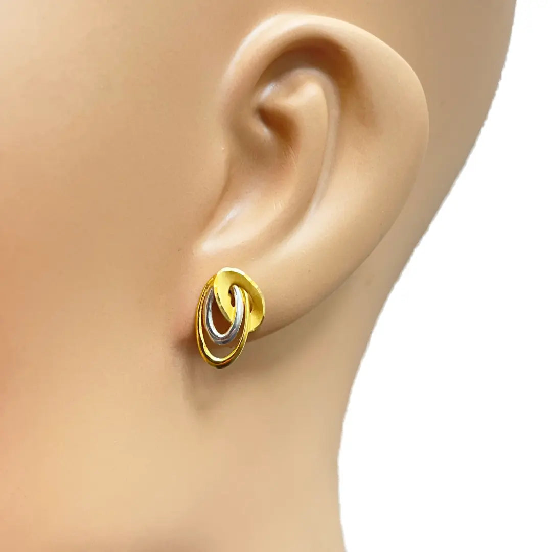 22ct Yellow Gold Two-Tone Oval Design Stud Earrings 14mm Length  Gold earring