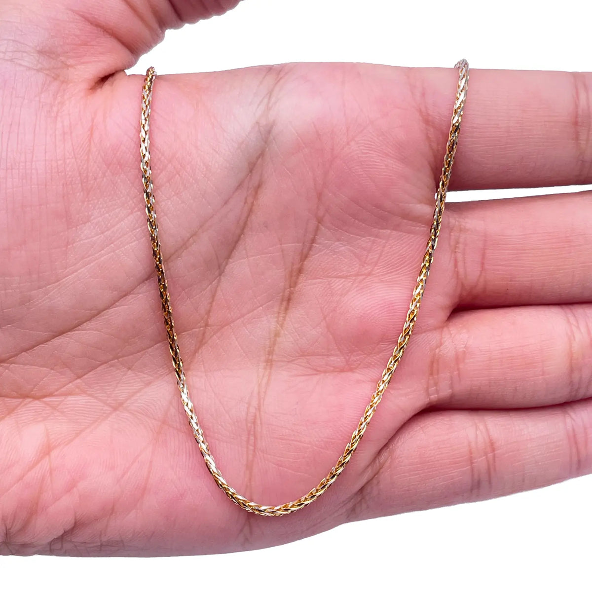 22ct Yellow Gold Two Tone Spiga Chain Necklace 20"inches 1.5mm Width 