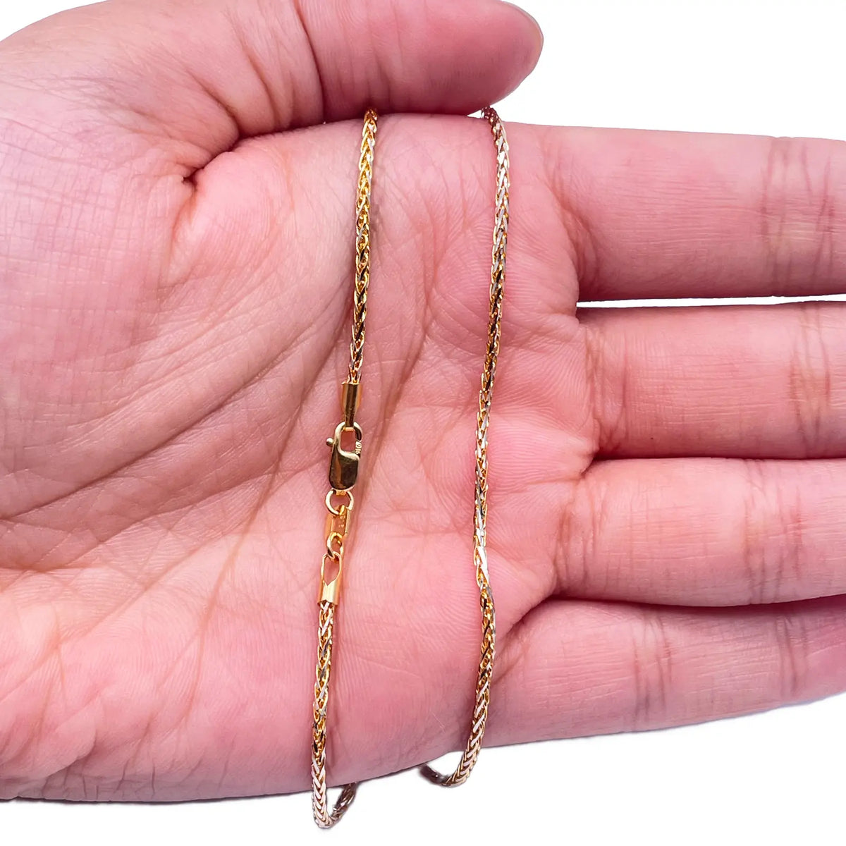 22ct Yellow Gold Two Tone Spiga Chain Necklace 20"inches 1.5mm Width 